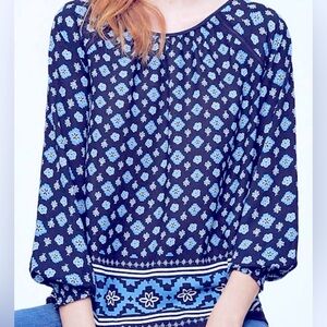 LOFT Navy Floral Blouse